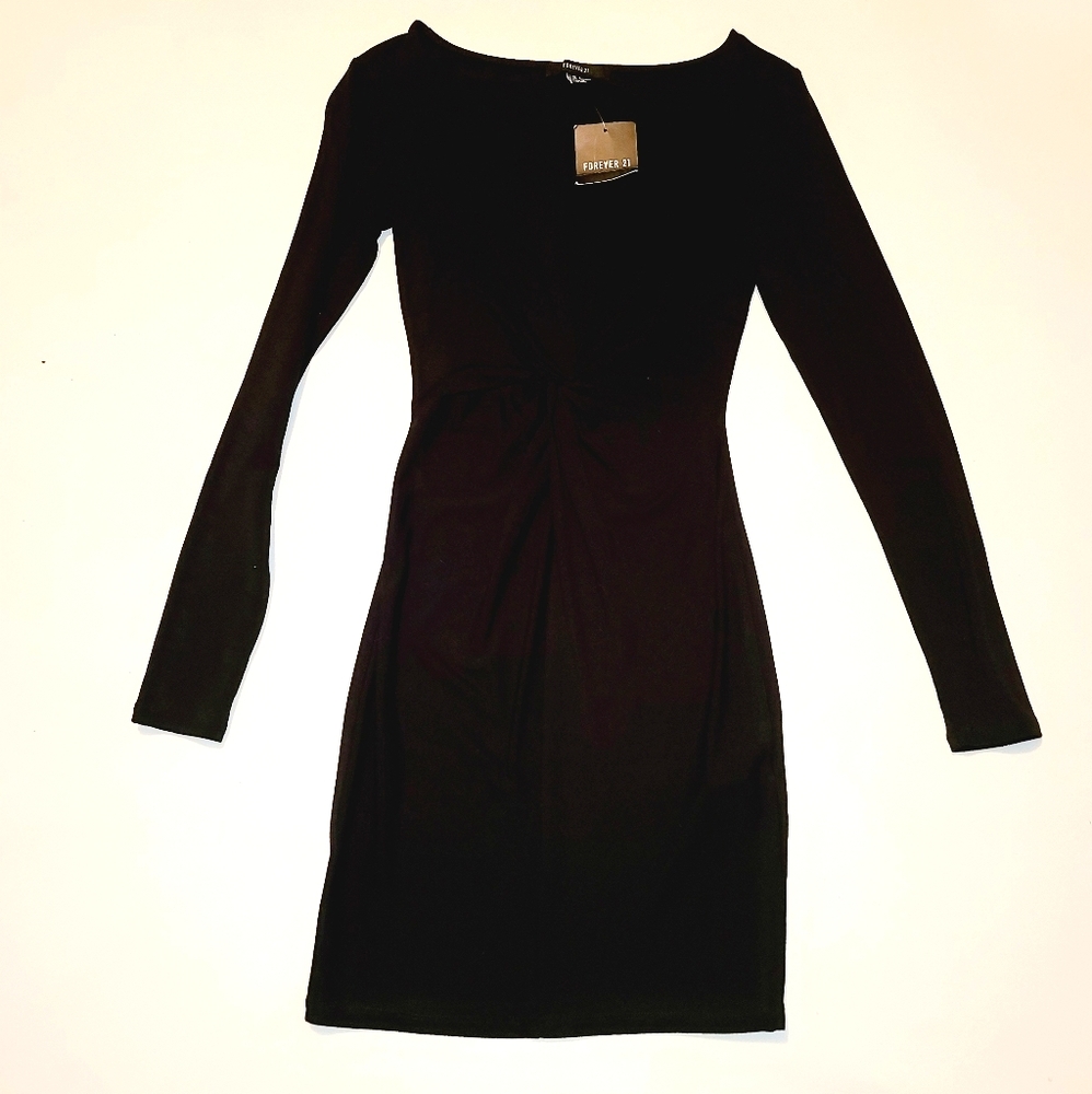Black twist front body con dress